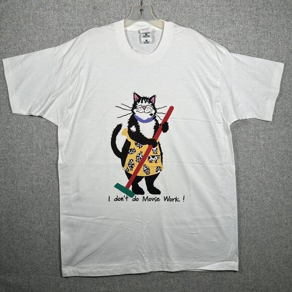Vintage T-Shirt Fruit of the Loom XL Heavy Cotton Mouse Work Short Sleeve Single - Picture 1 of 11